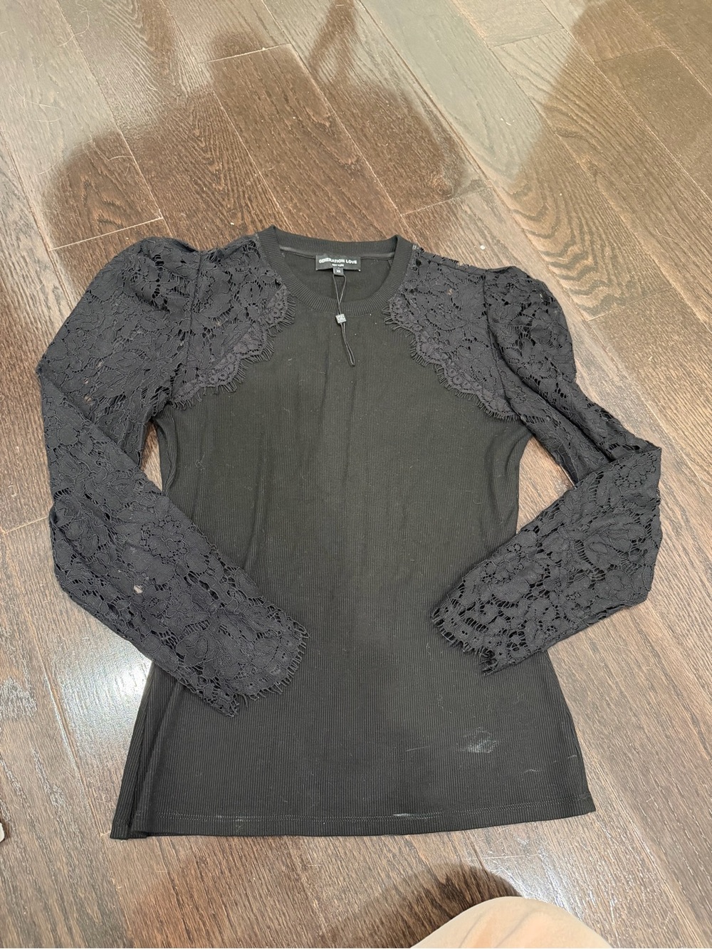 Generation Love Black Lace-Sleeve Long Sleeve Top